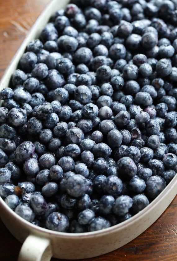 fresh blueberries in a baking dish