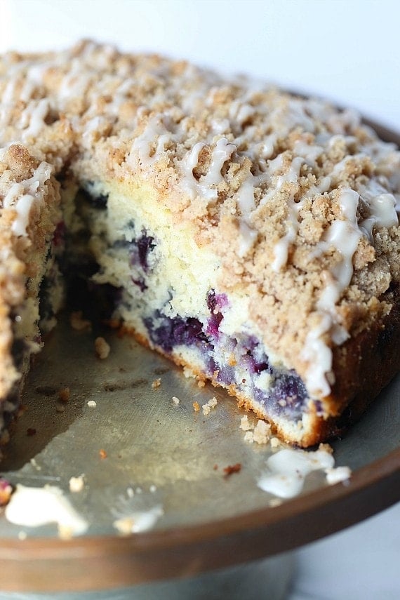 This Blueberry Muffin Cake is an ALL TIME favorite! It's soft, loaded with blueberries and topped with the best crunchy crumble!