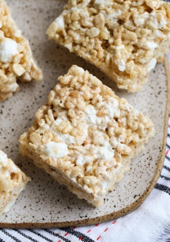 Brown Butter Krispie Treats made with pumpkin spice on a plate from above