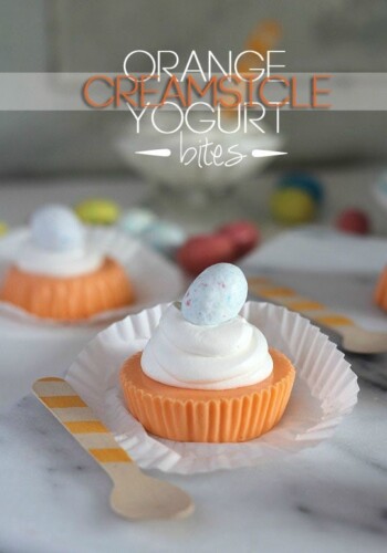 Creamsicle yogurt bites topped with whipped cream