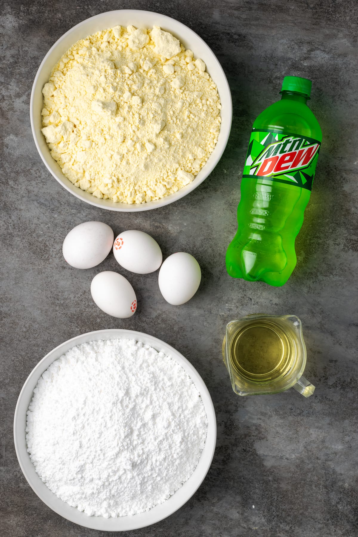 Ingredients for Mountain Dew cake.