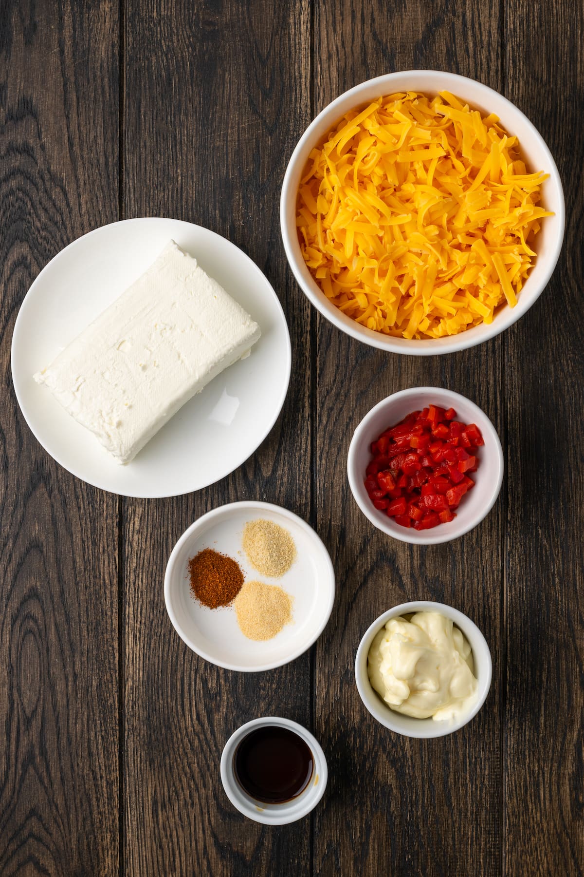 The ingredients for pimento cheese.