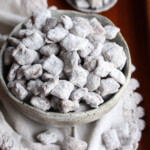 Puppy Chow Snack MIx in a bowl