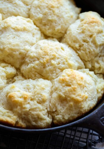Skillet biscuits in a cast iron pan.