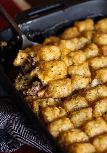 Spoonful of tater tot casserole.